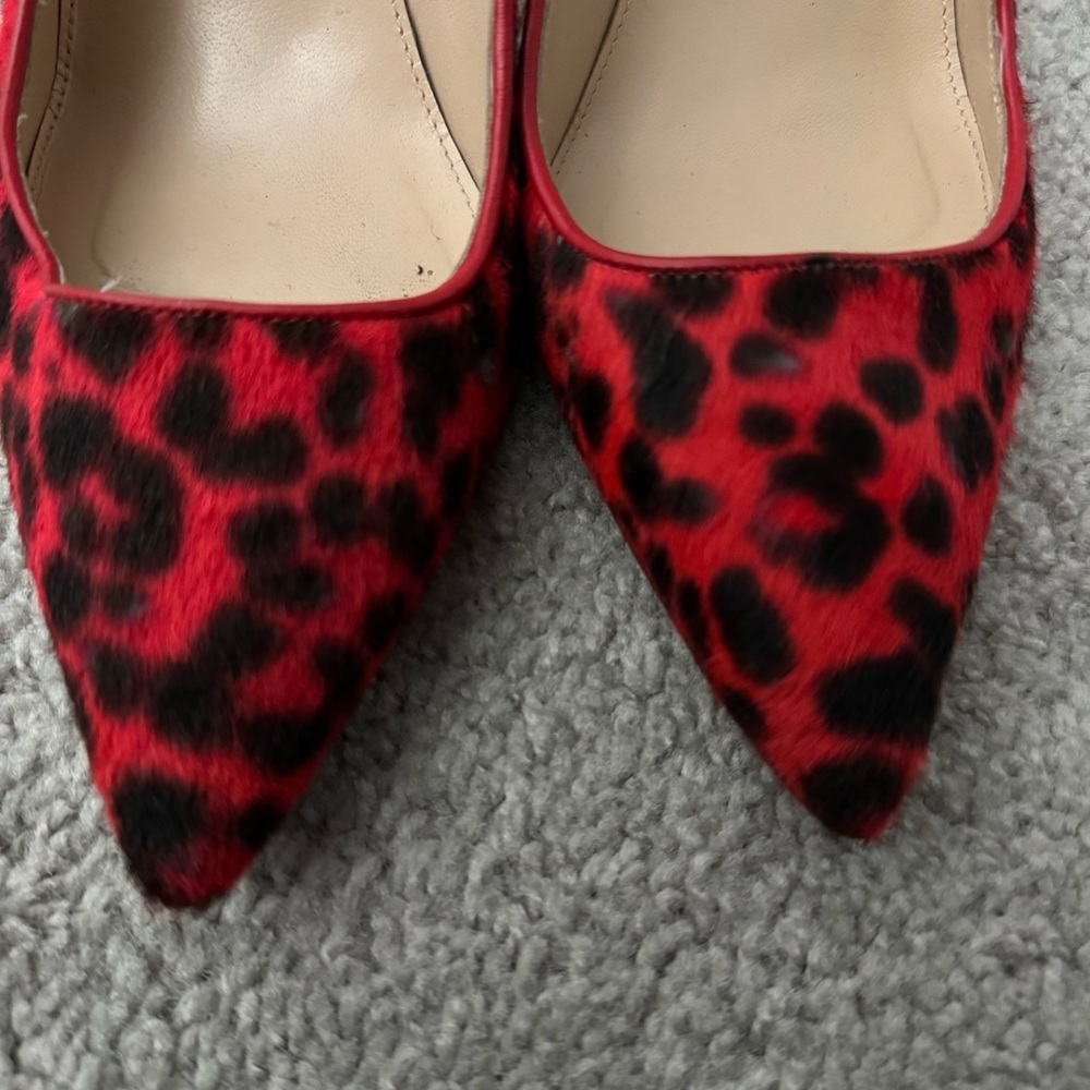 J.Crew Leather Calf Hair Roxie Red Leopard Heels Size 9 Pointed Toe Italy - Picture 3 of 10